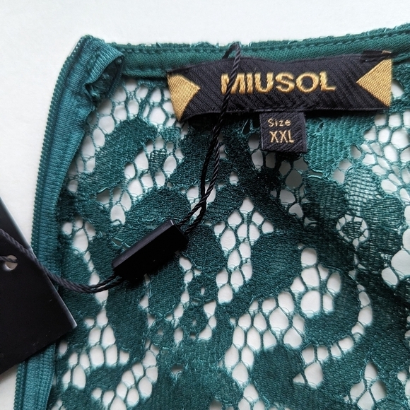 Miusol Green Faux Wrap Ruffle Dress Scalloped Neck HiLo Cap Sleeve sz XXL= US L - Picture 6 of 9